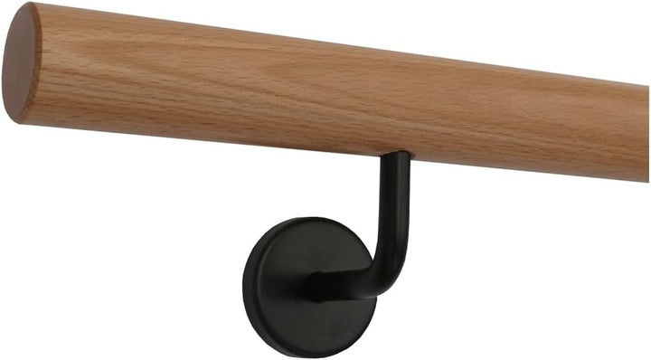TIBU Buche Holz Handlauf Geländer 30-500cm im Set schwarze Halter Wandhandlauf Wand Treppe, Länge 16
