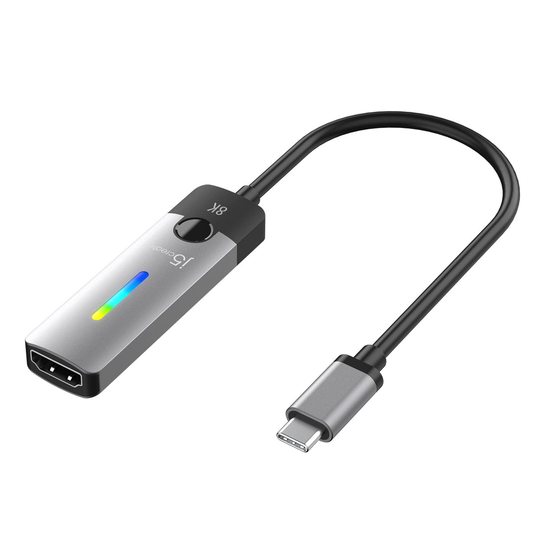 j5create USB Typ C zu HDMI Adapter (8K@60Hz, 4K@120Hz) mit RGB LED Licht für MacBook Pro, MacBook Ai