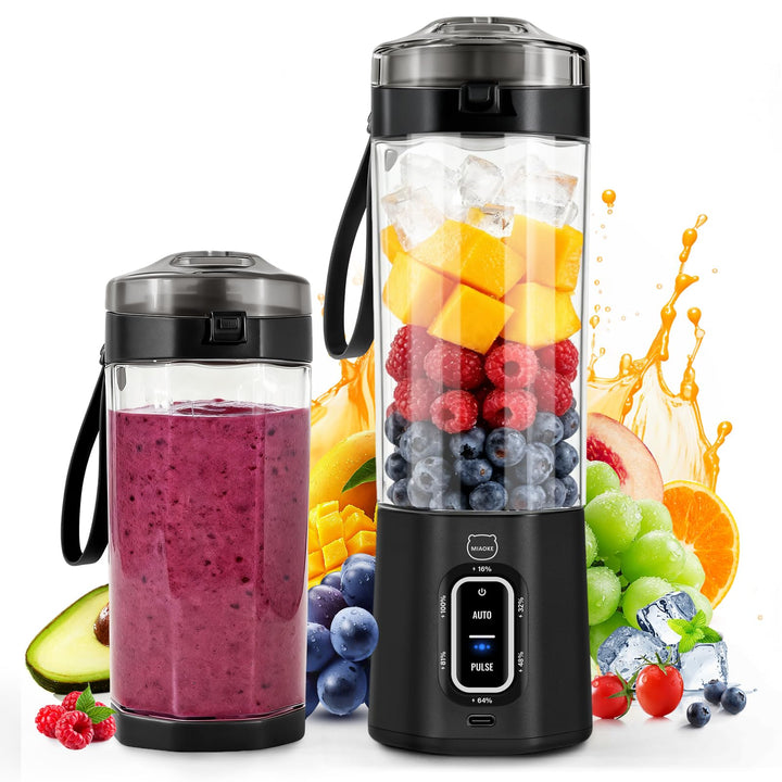 MIAOKE Tragbarer Smoothie-Mixer, 700 ml wiederaufladbarer persönlicher Mixer, Enthält sowohl Automat