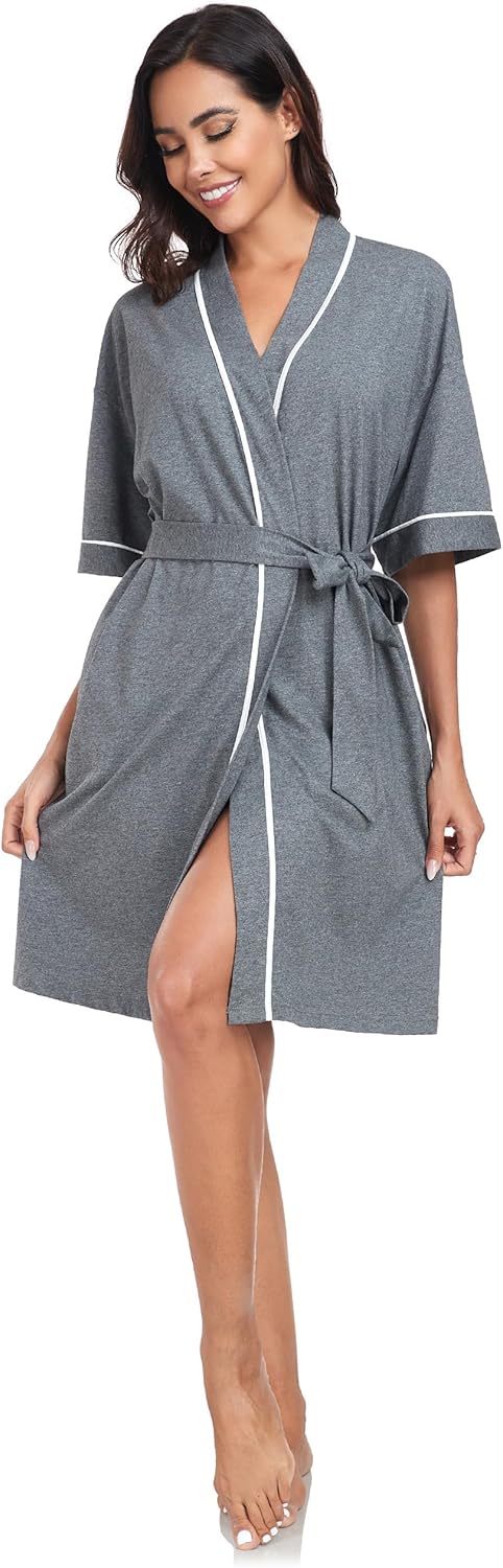 COLORFULLEAF 100% Baumwolle Bademäntel Damen Leicht Morgenmantel Kurz Sauna Kimono Weiche Frauen Nac