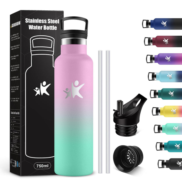 KollyKolla Thermoskanne 750ml, Thermosflasche mit Strohhalm, Kohlensäure Geeignet, Vakuum Edelstahl