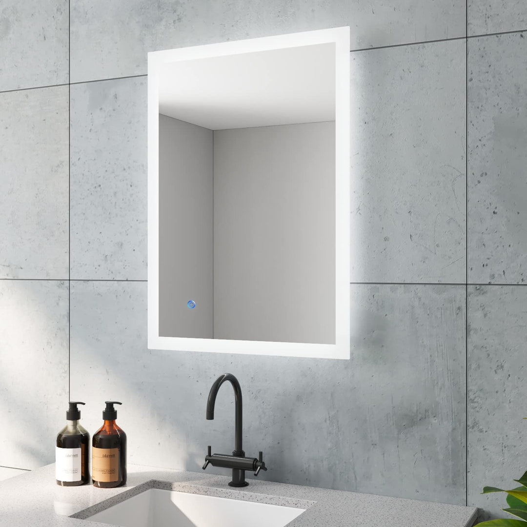 BOURGES-Serie Badspiegel mit indirekt Beleuchtung Hell Eckig 50x70 cm LED Badezimmerspiegel Günstig