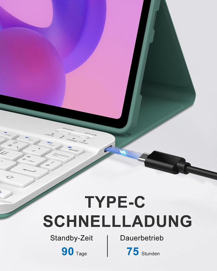 Für Lenovo Idea Tab &amp; K11 Gen 2 11" Hülle mit Tastatur QWERTZ Dunkelgrün Idea Tab 11" (2025) TB336FU