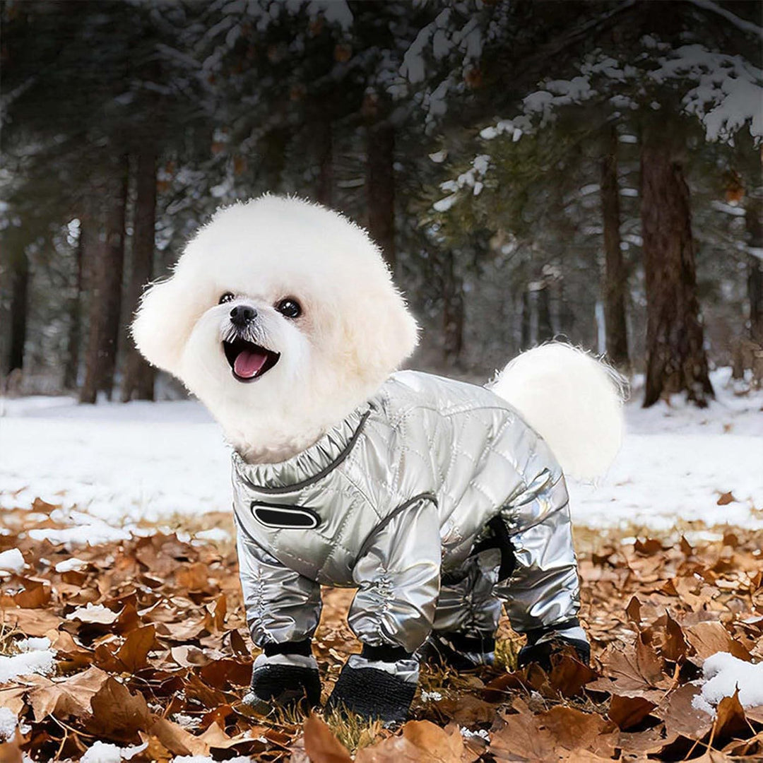 wasserdichte Hundestiefel mit Hosenträgern Winter-Schneeanzug mit Geschirr, warm gefütterter Overall