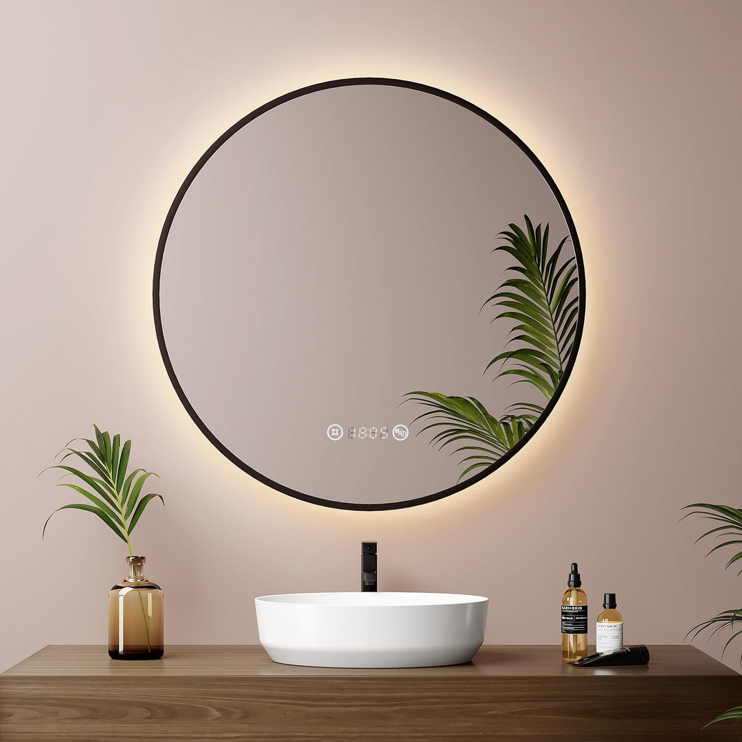 EMKE Runder Spiegel mit Beleuchtung ф60cm LED Badspiegel Schwarzer Rund Badezimmerspiegel mit Touch,