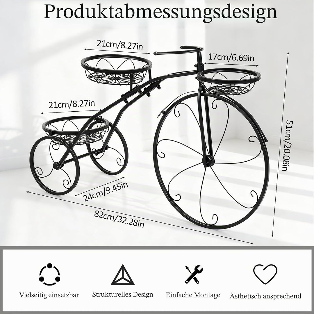 Fahrrad Pflanzenständer Metall Blumenregal mit 3 Körben | Dreirad Pflanzgefäss Dekoration Blumenrad