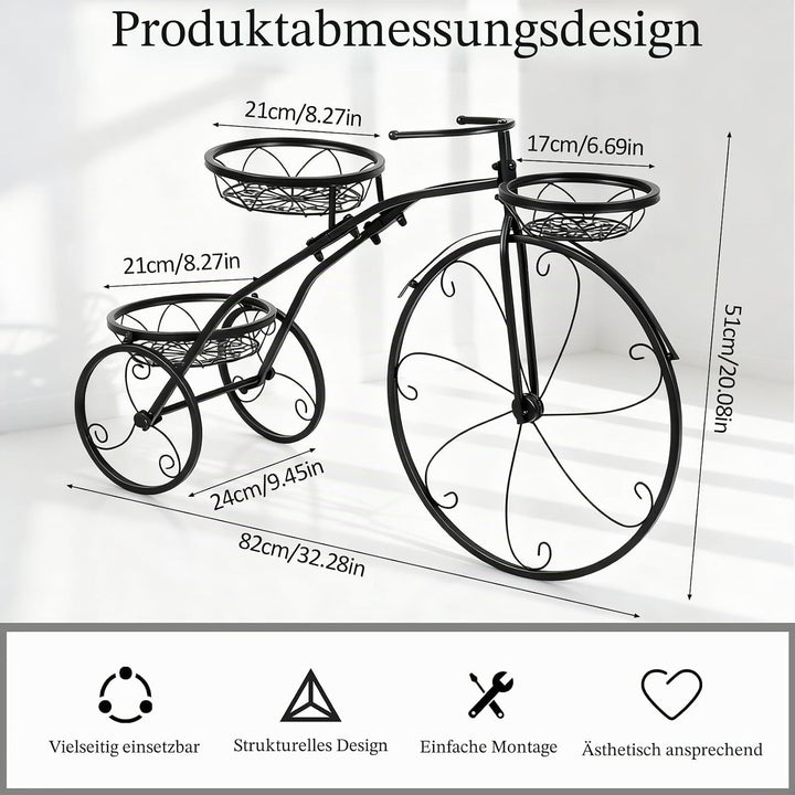 Fahrrad Pflanzenständer Metall Blumenregal mit 3 Körben | Dreirad Pflanzgefäss Dekoration Blumenrad