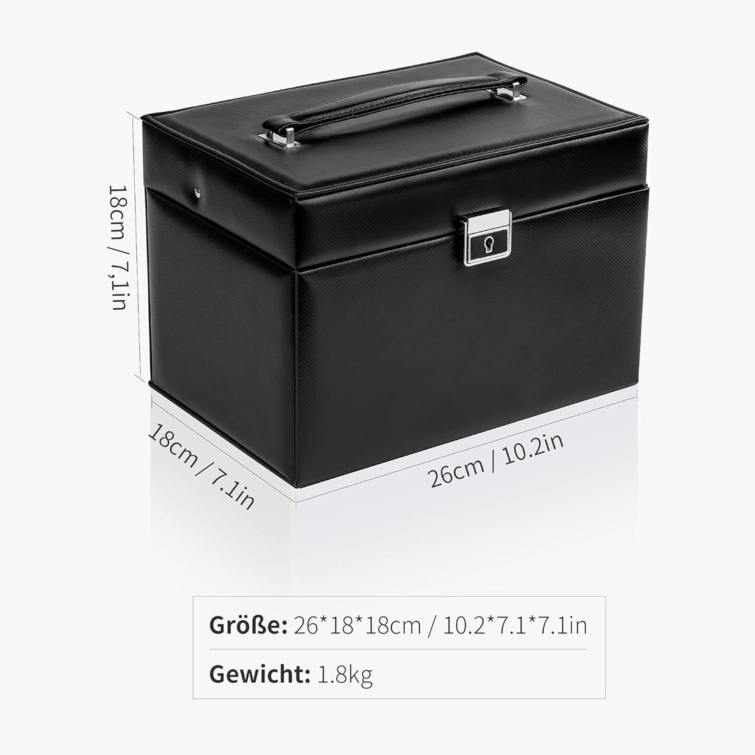 AdelDream Schmuckkasten Schmuckkästchen mit 2 Schubladen abschliessbarer Schmuck-Organizer mit Spieg