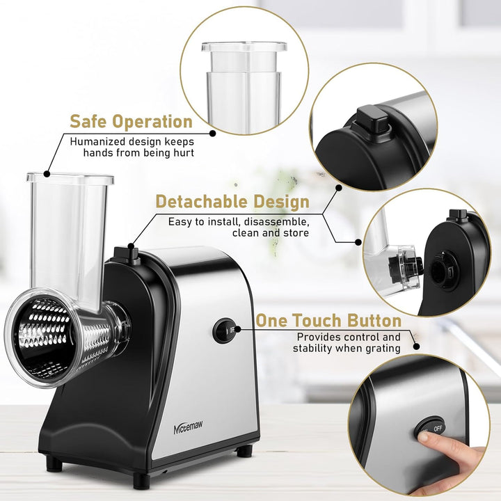 COOCHEER Gemüsehobel Elektrisch Edelstahl, 250W Multi Gemüseschneider Gemüsereibe Küchenreibe Gemüse