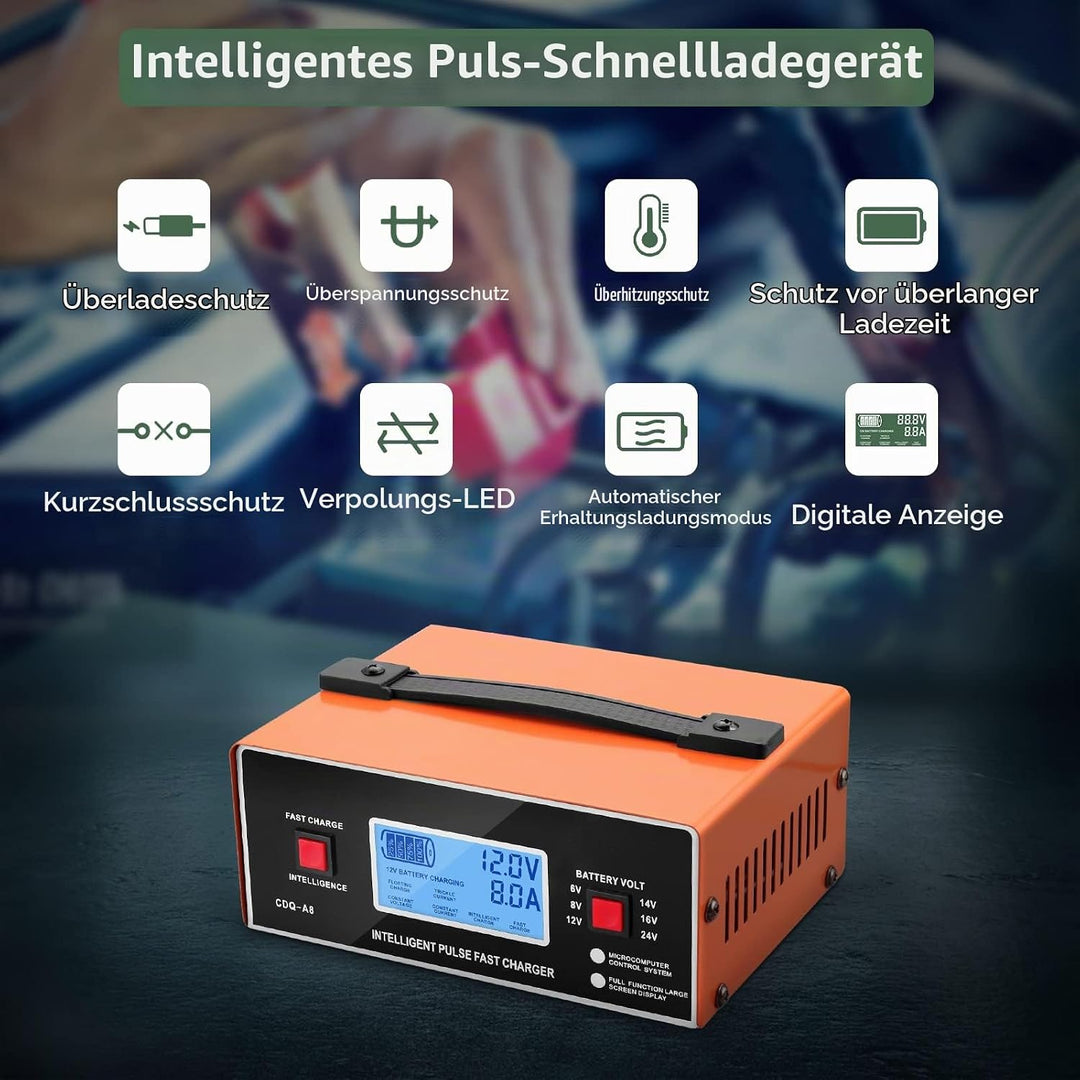 EYPINS Auto Batterie Ladegerät, 6V/8V/12V/16V/24V Smart vollautomatisches Universal KFZ-Ladegerät mi