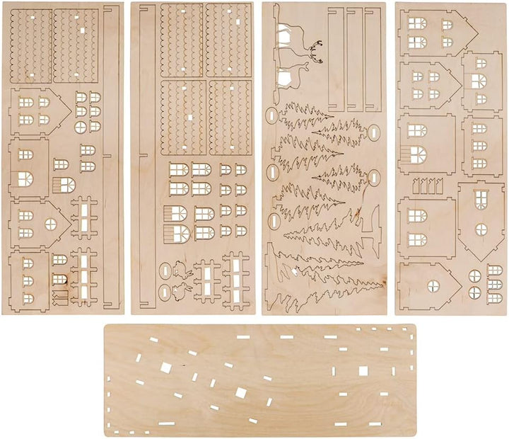 Rayher Holz 3D-Baus. Winterdorf, FSC Mix Credit, natur, 40x14,5x17cm, 84teilig, Weihnachtsdekoration