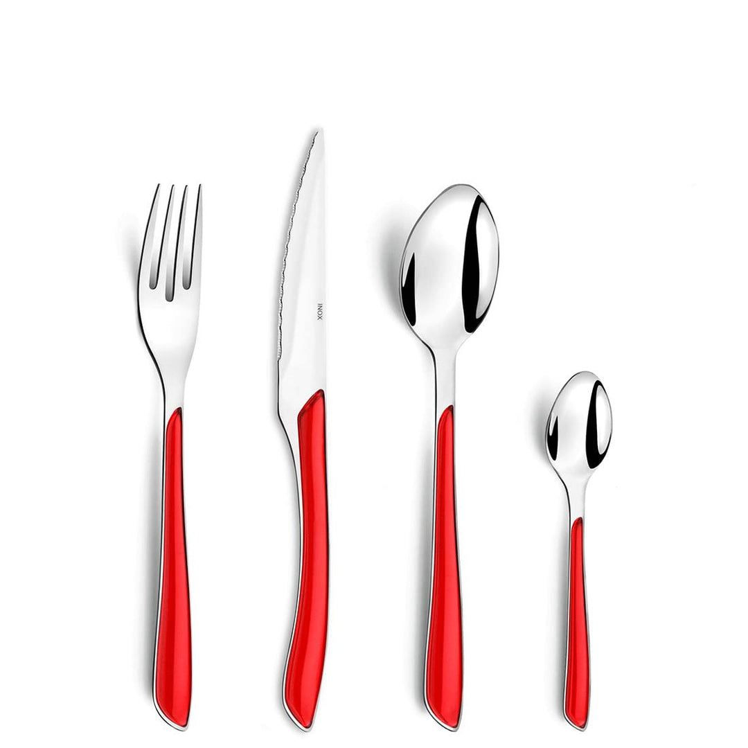 Amefa ECLAT Besteck Set , Rot , Essbesteck 24-teilig , für 6 Personen , Edelstahl rostfrei , hochwer