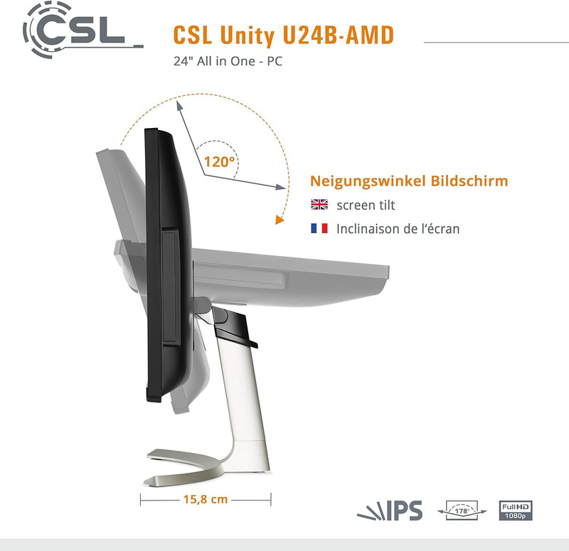 All-in-One-PC CSL Unity U24B-AMD, 60,5 cm (23,8 Zoll, 1920x1080 Full HD) - Leistungsstarker AIO (AMD