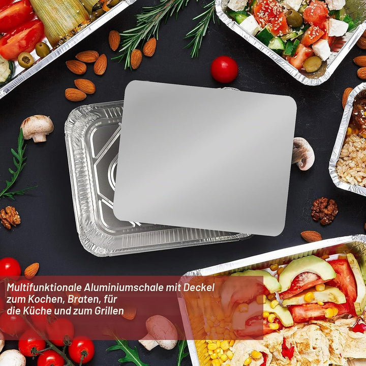 MIVIDE 30 Stück Grill Aluschalen mit Deckel, 2200ml Alu Grillschalen, Einwegschalen aus Aluminium fü