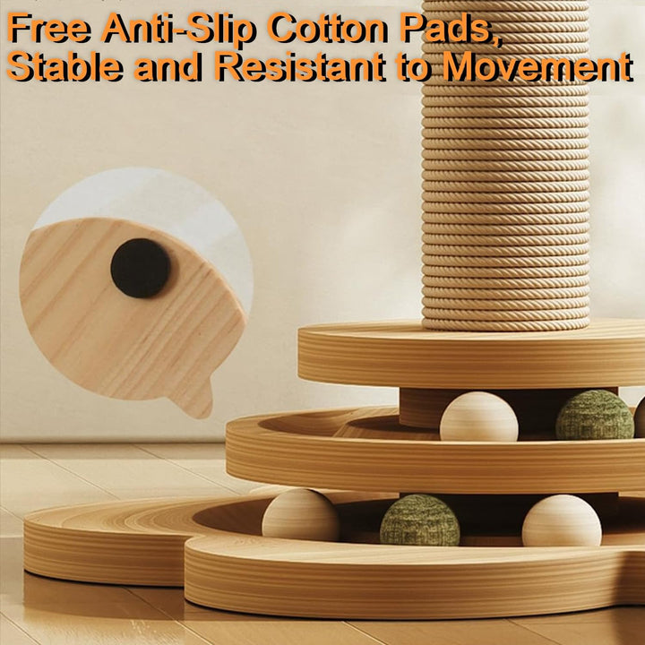 Kongming 4 in 1 Katzenspielzeug hölzernes, Katze Sisal Seil Kratzbaum mit hängenden Ball, Interaktiv