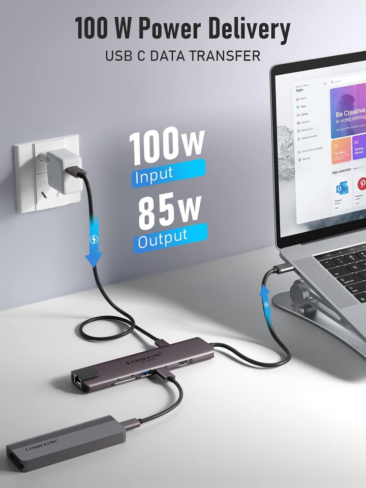 Lemorele Aluminiumgehäuse USB-C Hub Docking Station11-in-1-4K@60Hz HDMI, Gigabit Ethernet, 100W PD,