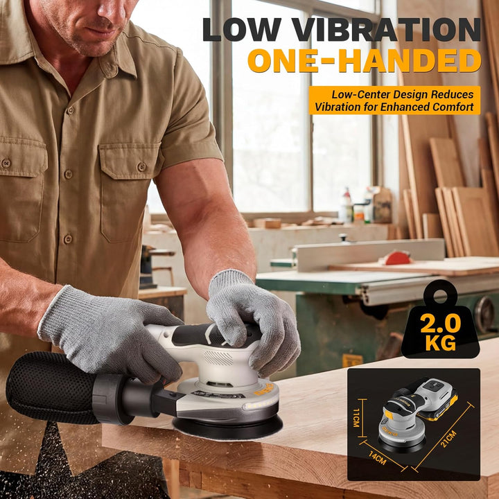 Exzenterschleifer 125 mm Schleifmaschine für Holz: DEKOPRO 20V Bürstenloser Akkuschleifer mit 16 Stü