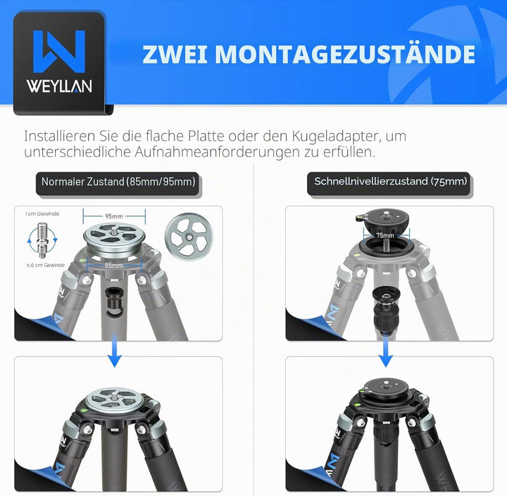 WEYLLAN Carbon Fiber Stativ 160cm, Tripod Carbon Fiber, Reisestativ aus Kohlefaser, Kamera Stativ Mi