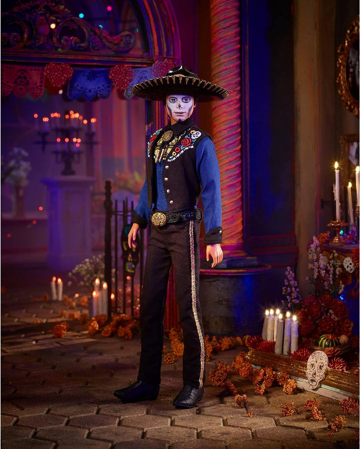 Barbie 2022 Día De Muertos Ken-Puppe mit Hemd, Weste und Sombrero, Calavera-Gesichtsbemalung, Gesche