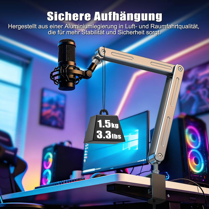 Aluminium Mikrofon Arm Tisch für Live-Streaming, Singe, Gaming | Aluminium Mikrofonständer Schreibti