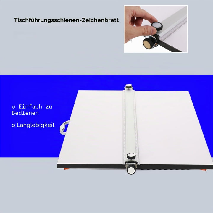 A2 Zeichenbrett, 60x45cm Tragbare Zeichenplatte Zeichentisch mit Paralleler Stange und Stützbeine, A