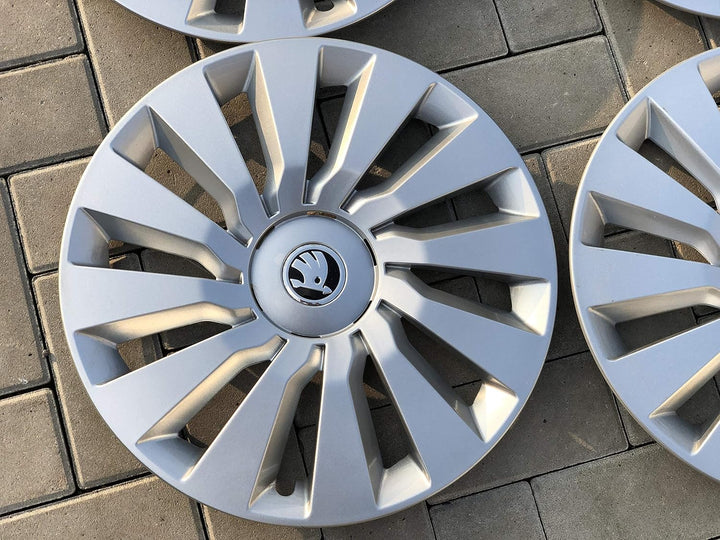 Skoda 5E0071456B Original Radkappen Set 16 Zoll Tekton 6.5Jx16 Radzierblenden 4X Radblenden Silber &