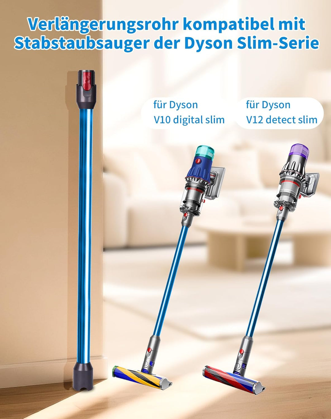 Verlängerungsrohr für Dyson V12 Detect Slim / V10 Digital Slim Stabstaubsauger, 74 cm Aluminium Tele