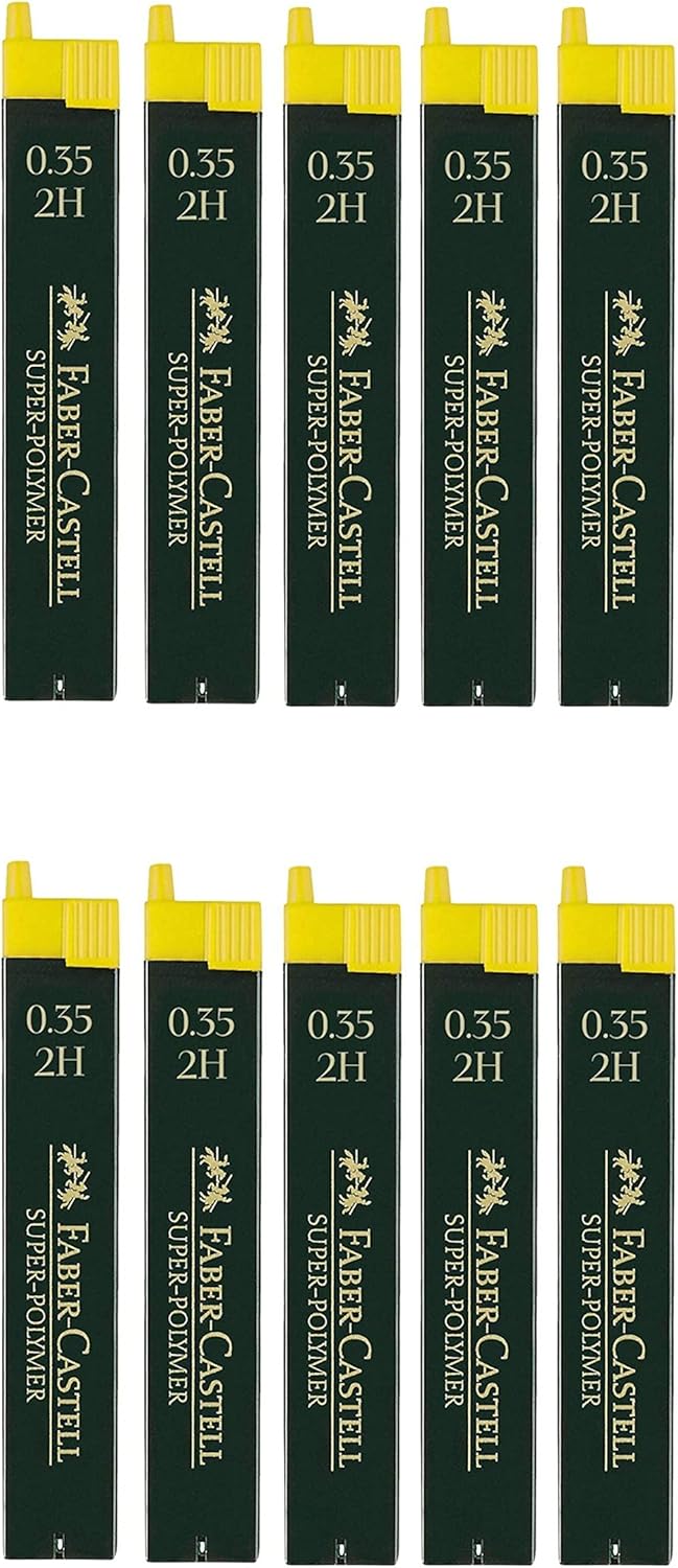 Faber-Castell 120312 - Feinmine Super Polymer, Härtegrad 2H, 0.35 mm, 12 Stück (,35 2H 10 Packungen)