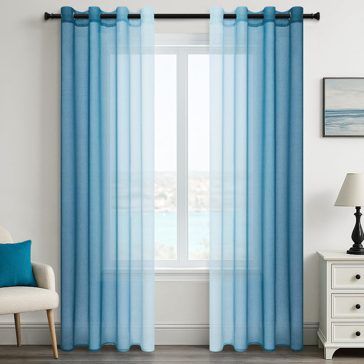 MRTREES Gardinen Voile mit Ösen Wohnzimmer Modern 2er Set Farbverlauf Tealblau, Vorhang Transparent