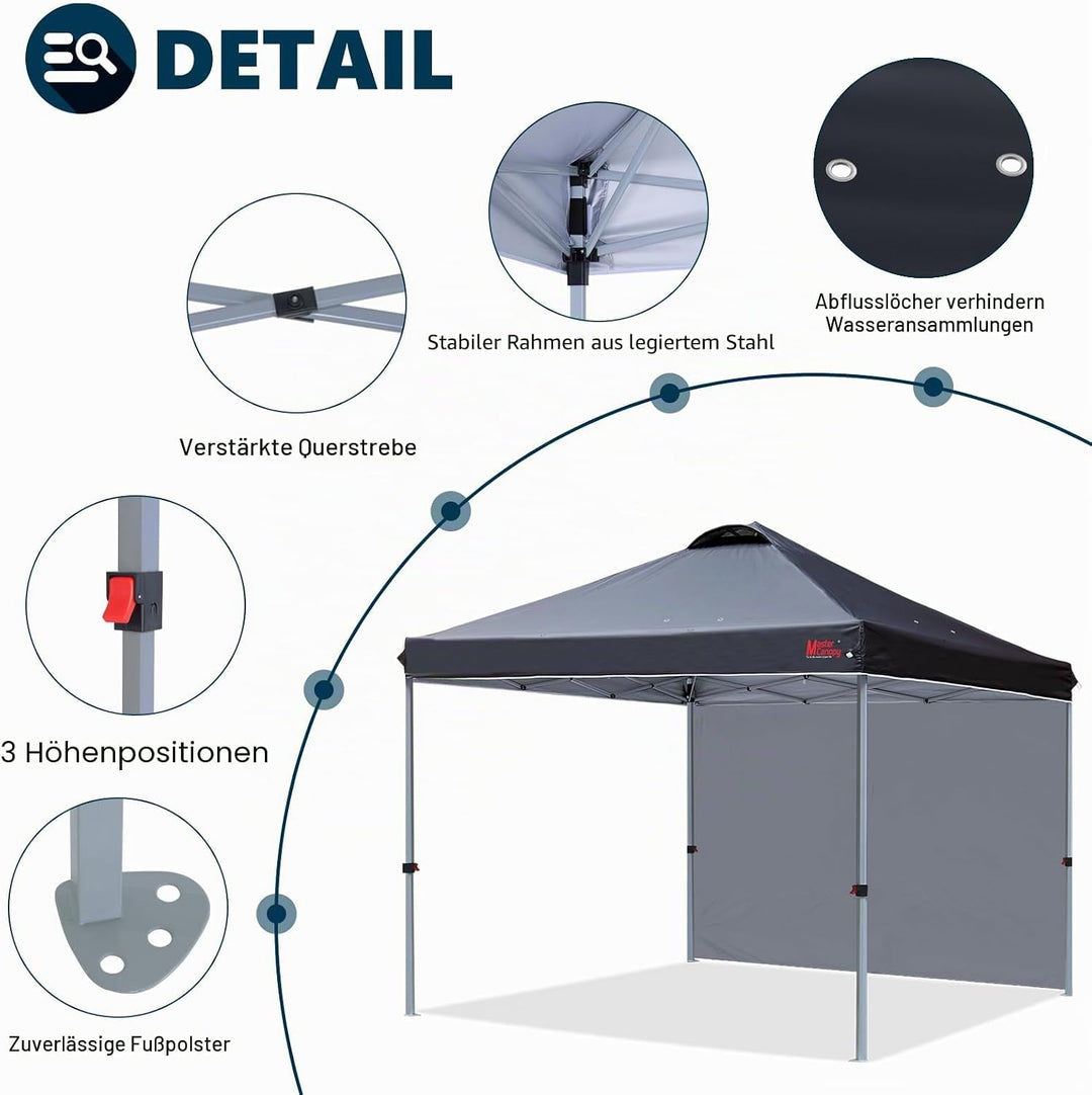 MASTERCANOPY 2,5 x 2,5 m Pop-up-Pavillon Faltpavillon Festzelt mit Entlüftung &amp; 1 Seitenwand/Seitent