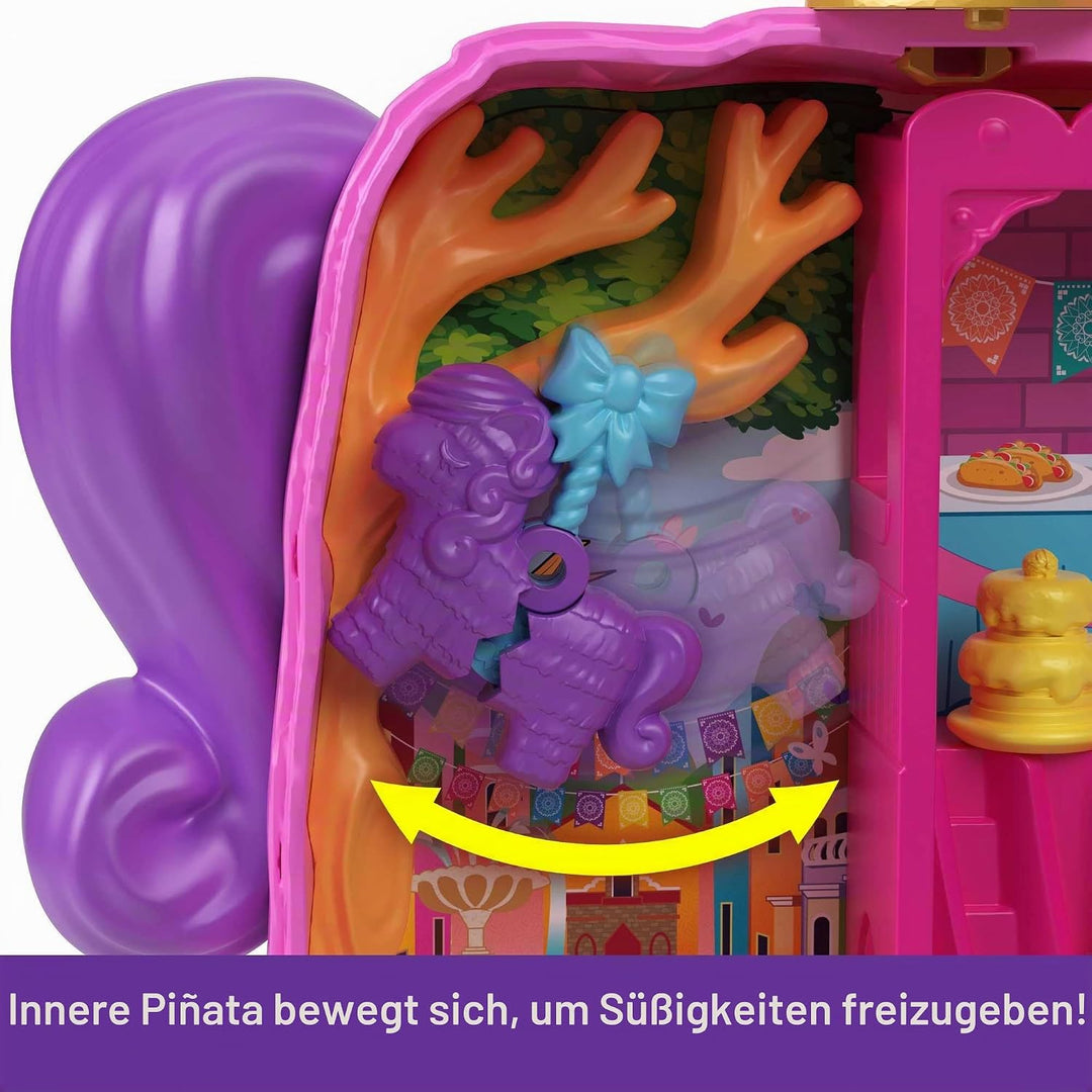 Polly Pocket Piñata-Party Schatulle - Pferde-Piñata, Glitzerfenster, 2 Puppen, 5 Spielelemente, 13 A