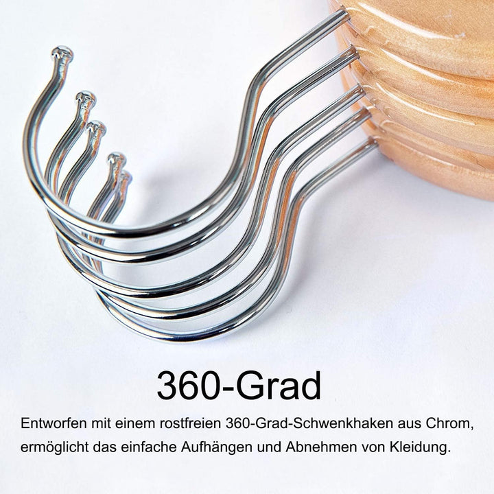 10 Stück Massivholz Kleiderbügel für Anzüge – Extra Breite Schultern, rutschfest, 360° Drehbarer Hak