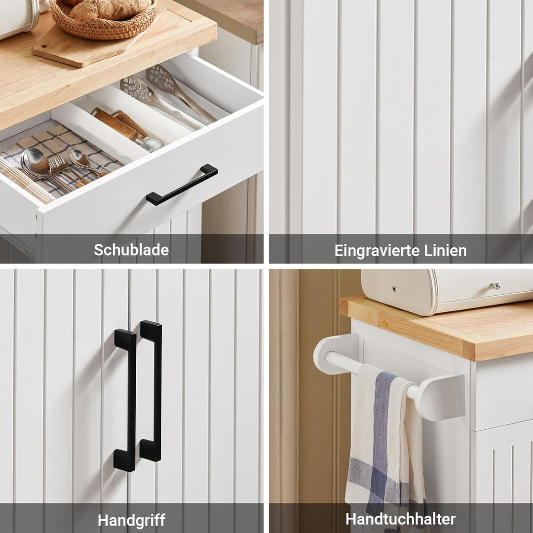 SoBuy FKW119-WN Küchenwagen mit Arbeitsplatte Servierwagen mit Rollen Rollwagen Küche Kücheninsel Kü