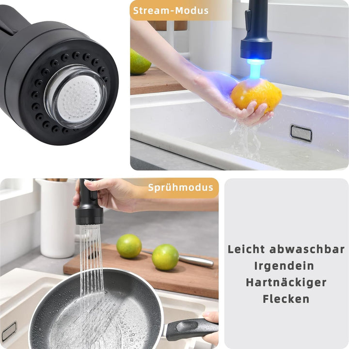AIMADI LED Wasserhahn Küche Küchenarmatur 360° Schwenkbar mit Spiralfeder Herunterziehen Brause Arma