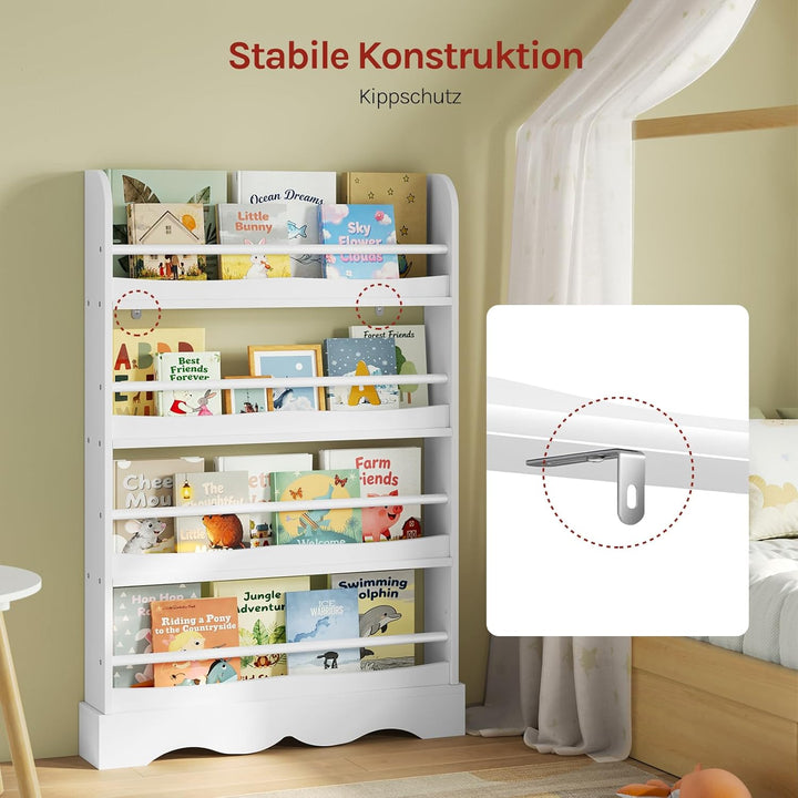 WOLTU Bücherregal Kinder, Kinderregal mit 4 Ebenen, Aufbewahrungsregal für Bücher, Regal für Kinderz