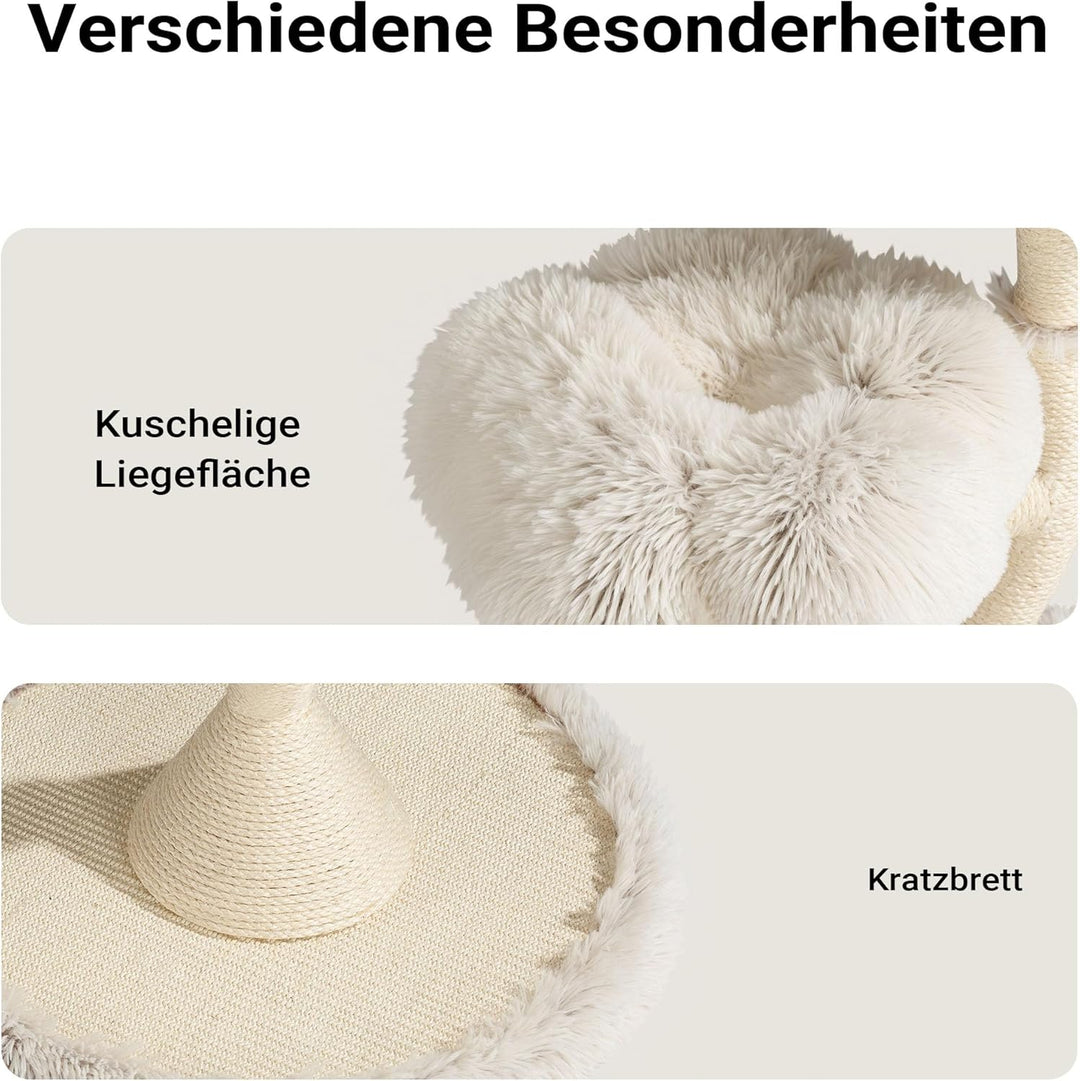 Fudajo Designer Kratzbaum mit 3 Mulden, Katzenkratzbaum Ø 59 cm und 125 cm Höhe, Katzenbaum bis max.