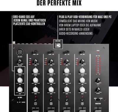 Numark M6 USB - 4-Kanal DJ-Mixer mit integriertem Audio Interface, 3-Band EQ, Mikrofoneingang und au