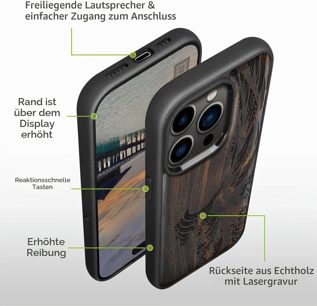 Carveit Handyhülle für iPhone 14 Pro Max Cover Kompatibel mit Magsafe [Holz und TPU Silikon Hybrid h