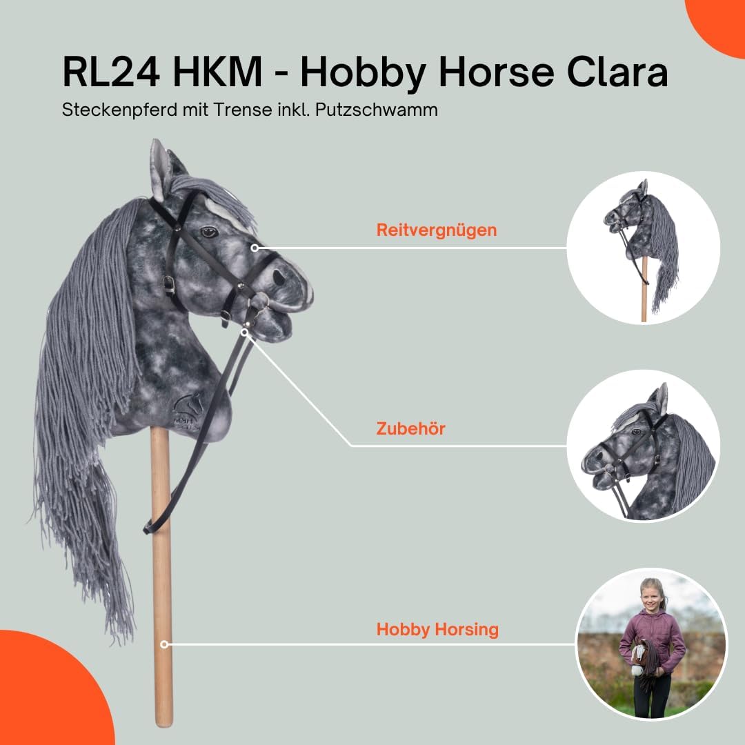 RL24 HKM - Hobby Horse Clara inkl MagicBrush | Steckenpferd mit Trense | Spielpferd aus Plüsch mit H
