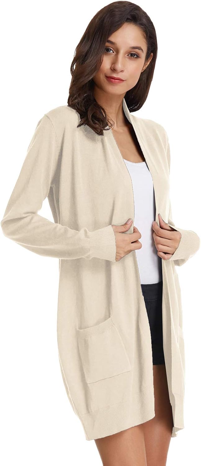 GRACE KARIN Damen Langarm Offene Strickjacke Lang Strickmantel Casual High Stretchy Cardigan mit Tas
