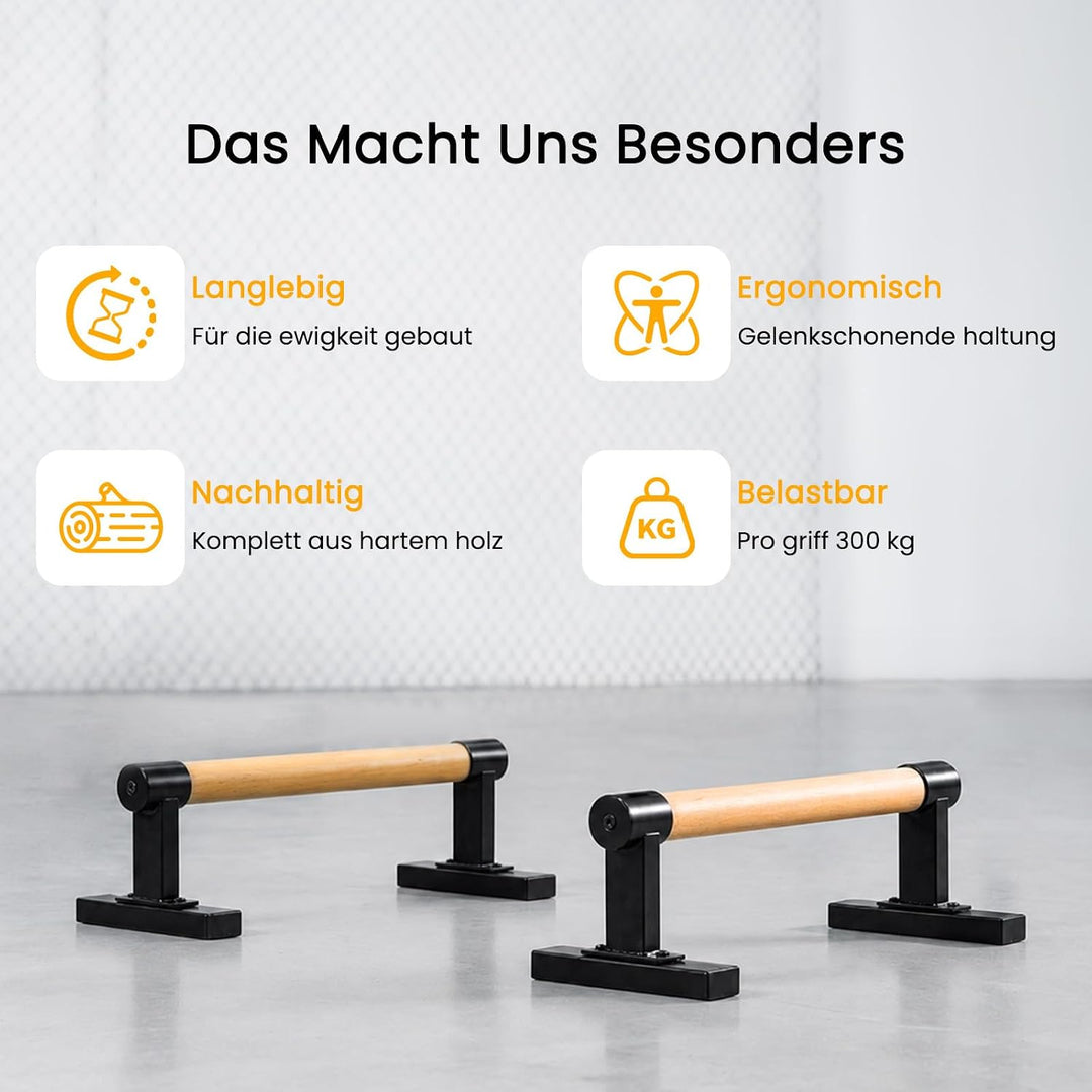 Calisthenics Parallettes aus Buchenholz Handstand und Liegestützgriffe 49x17x14 cm Rutschfest und St