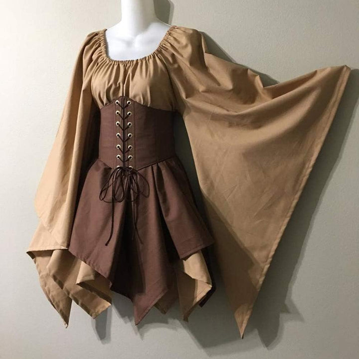 Traditionelles irisches Kleid für Damen, Renaissance, Mittelalter, Kostüm, ausgestellte Ärmel, Korse