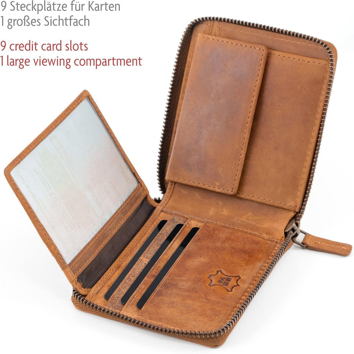 Fa.Volmer ® Herren Leder Geldbörse mit umlaufenden Reissverschluss - echtes Rindsleder - RFID-Schutz