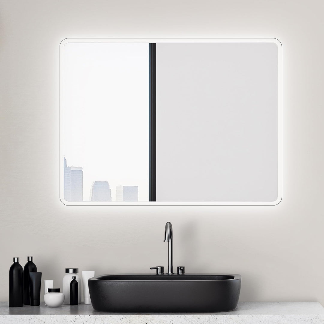 Talos Badspiegel mit Beleuchtung Moon - Badezimmerspiegel 80 x 60 cm - mit umlaufenden Raumlicht - L