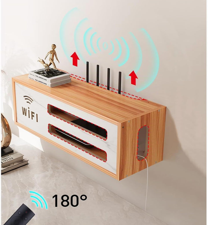 Router Schrank mit WiFi Box und Aufbewahrung für Router und Kabel, Wandmontierbares TV-Kabel-Organiz