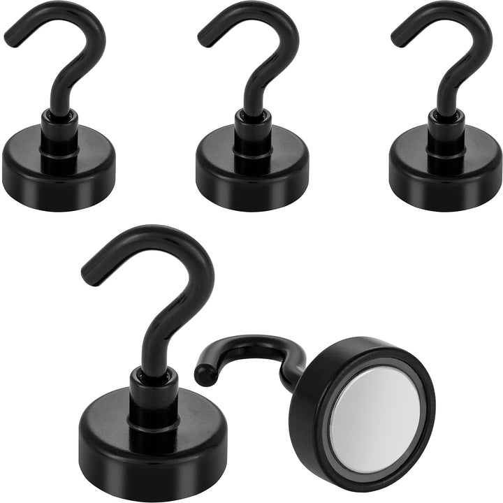 POPPSTAR 5 Stück Magnethaken schwarz extra stark (Haftkraft 23 kg, Länge 4,5 cm, Durchmesser 2,5 cm)
