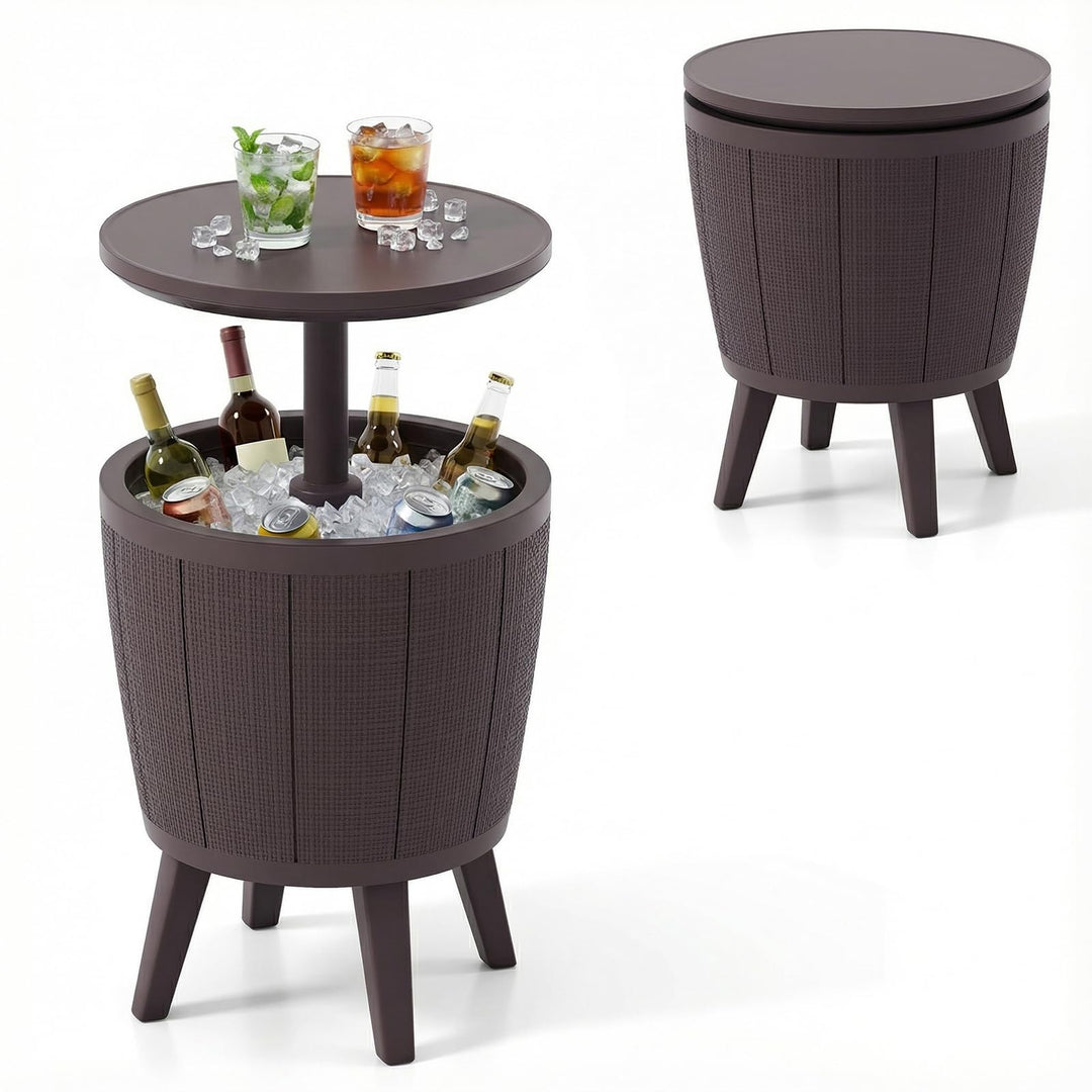 COSTWAY Cool Bar, Kühltisch Outdoor Wetterfest, 38L Beistelltisch mit Hebedeckel, Getränkekühler für