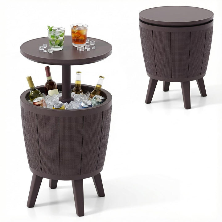 COSTWAY Cool Bar, Kühltisch Outdoor Wetterfest, 38L Beistelltisch mit Hebedeckel, Getränkekühler für