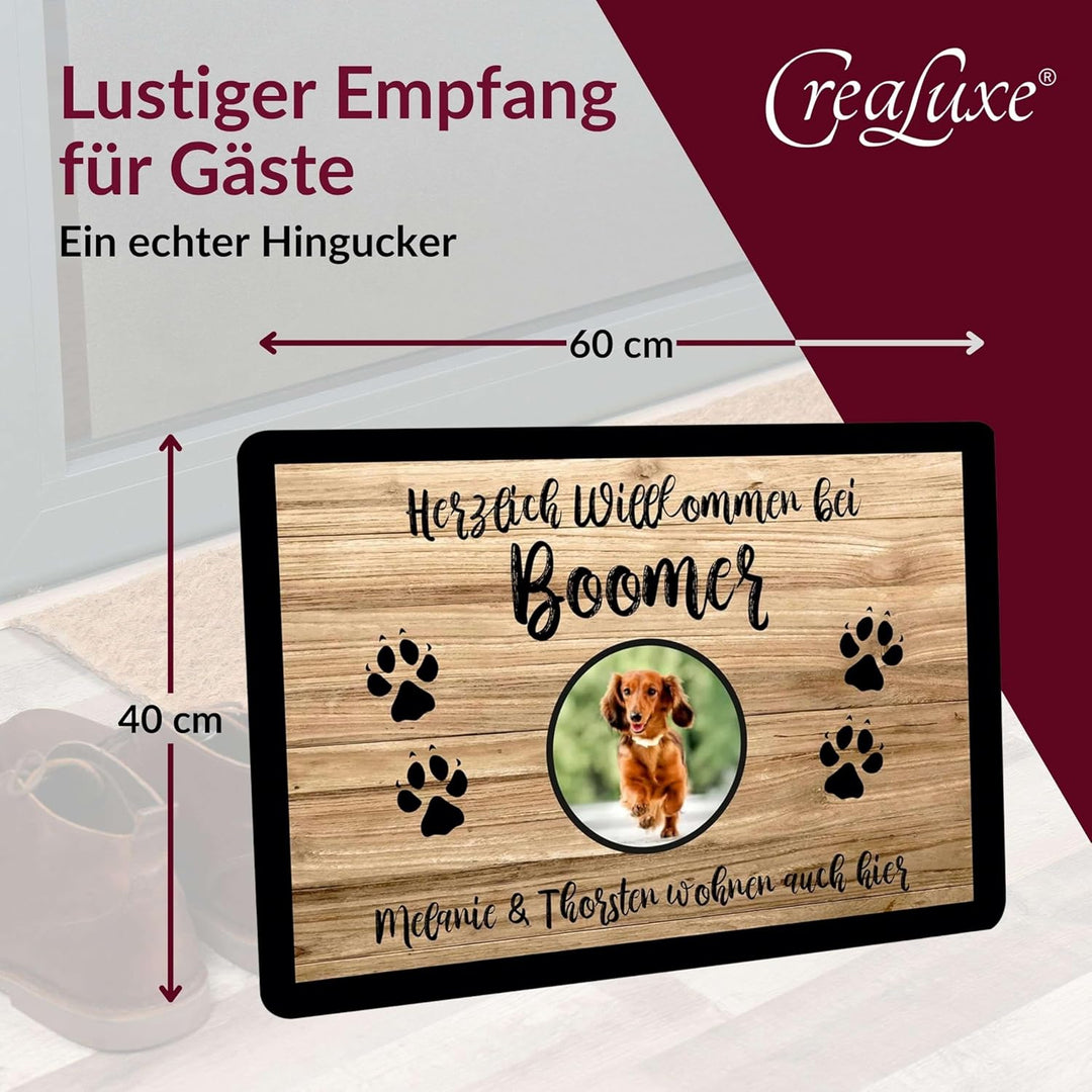 Fussmatte mit Wunschtext/Wunschname Herzlich Willkommen - Motiv 3 Rote Herzen - 60x40 cm - Gummi Rüc