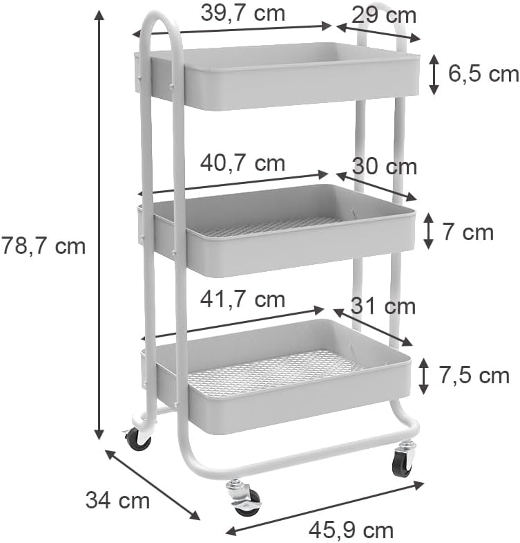 Vicco Rollregal Tron, rollbare Küchen-Minibar, Weiss, 45.9 x 78.7 cm Weiss 45,9x78,7x34 cm, Weiß